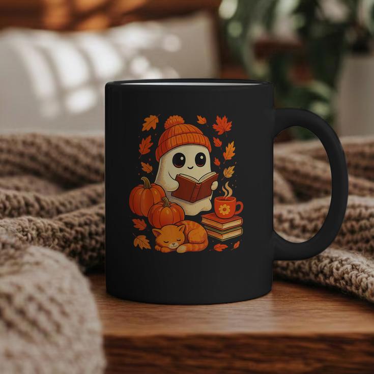 Ghost Reading Book Lovers Autumn Fall Halloween Graphic Print Coffee Mug