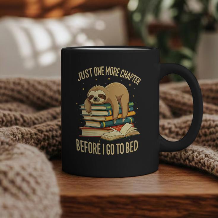 Just One More Chapter Sloth Sleeping On Books Reading Graphic Print Coffee Mug