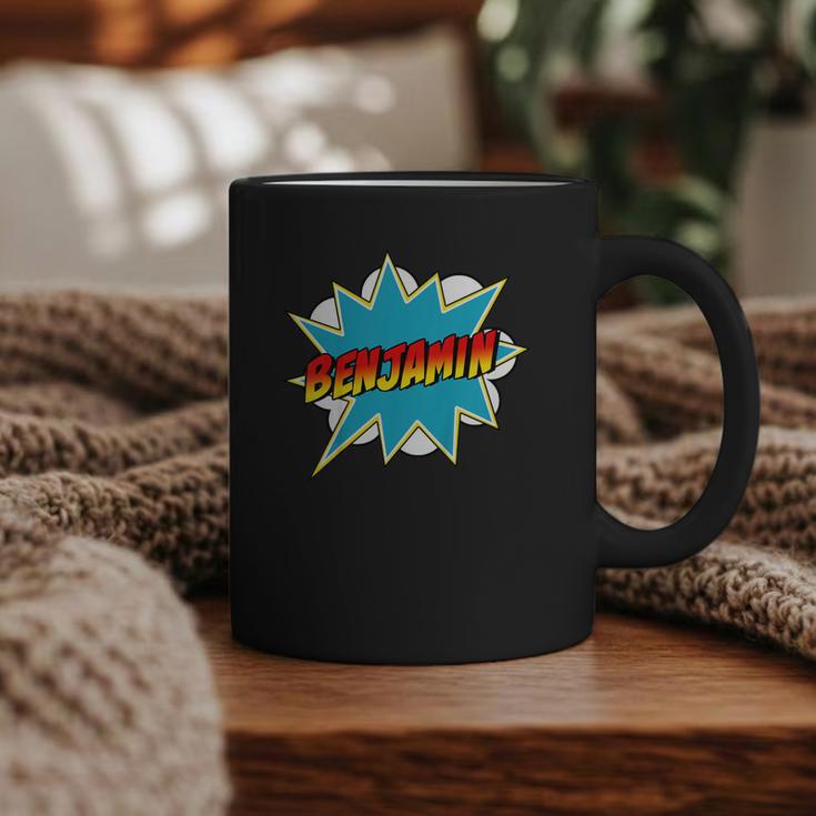 Kids Boys Benjamin Name Personalized Superhero Comic Book Graphic Print Coffee Mug
