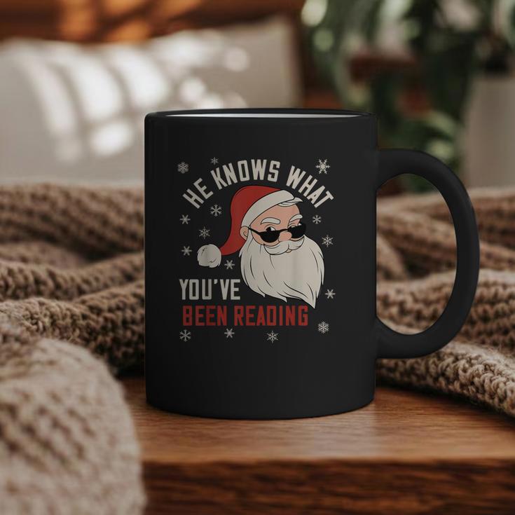 He Knows What You'Ve Been Reading Book Lover Women Santa Graphic Print Coffee Mug