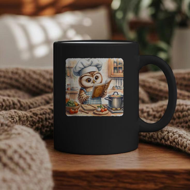 Owl Learning To Cook With Cookbook Chef Apron Stove Cooking Graphic Print Coffee Mug