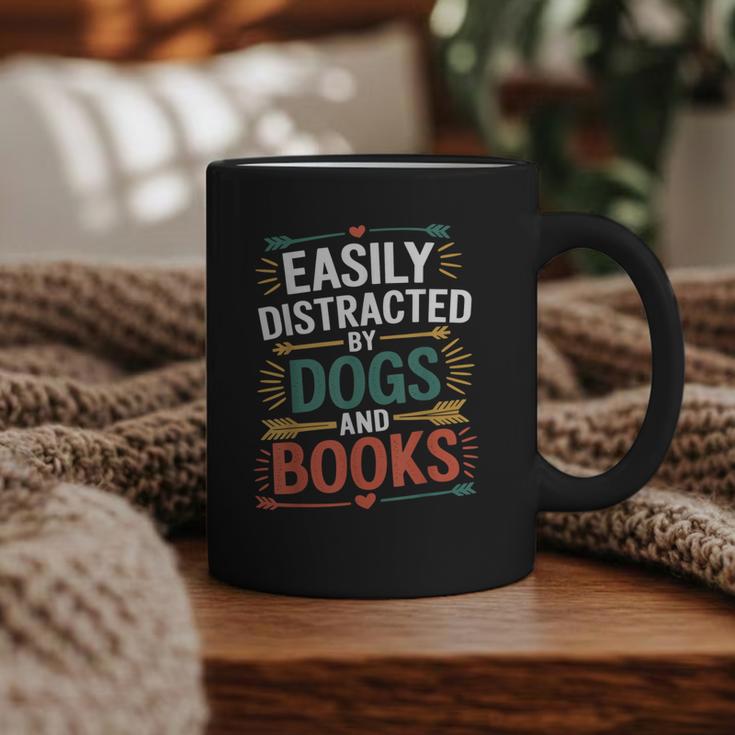 Pet Lover Joke Easily Distracted By Dogs And Books Men Graphic Print Coffee Mug