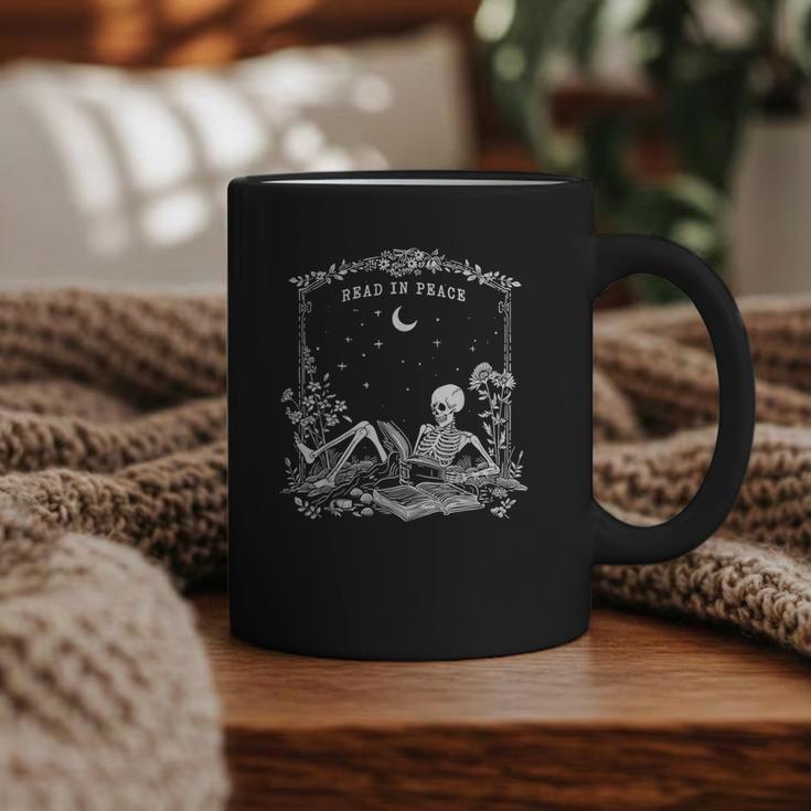 Read In Peace Skeleton Reading Book Halloween Bookish Graphic Print Coffee Mug