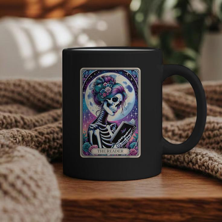 The Reader Tarot Card Reading Skeleton Skull Book Lover Graphic Print Coffee Mug