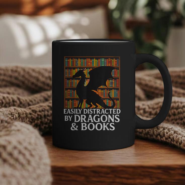 Reading Dragon Easily Distracted By Dragons And Books Graphic Print Coffee Mug