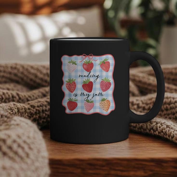 Reading Is My Jam Preppy Stawberry Bookworm Book Lover Nerd Graphic Print Coffee Mug