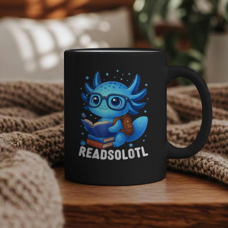 Readsolotl Blue Kawaii Axolotl Book Lover Reading Graphic Print Coffee Mug