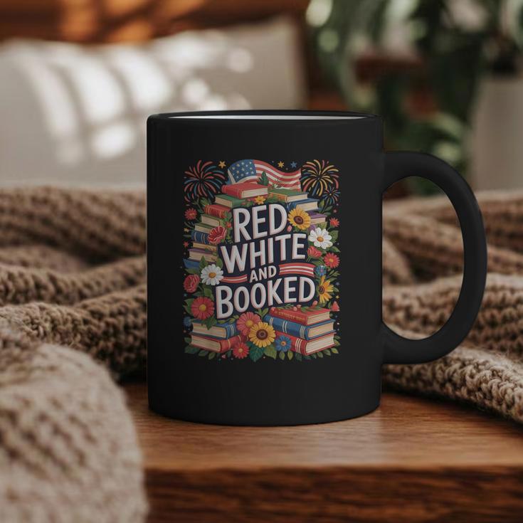 Retro Floral Red & Booked Library Reading 4th Of July Graphic Print Coffee Mug