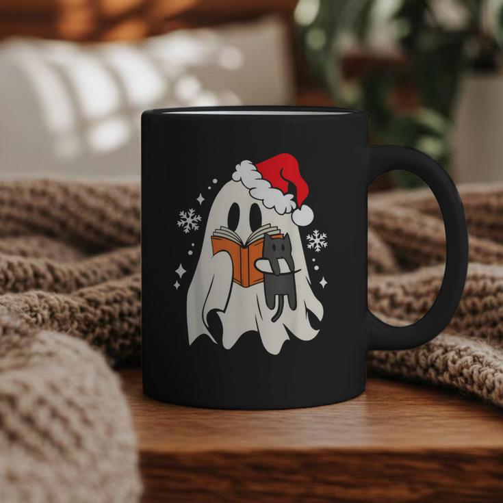 Retro Ghost Reading Book With Cat Bookish Club Christmas Men Women Kids Graphic Print Coffee Mug