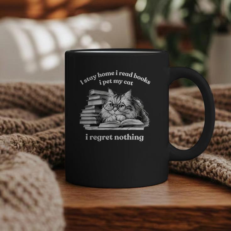 Retro I Stay Home I Read Books I Pet My Cat I Regret Nothing Graphic Print Coffee Mug