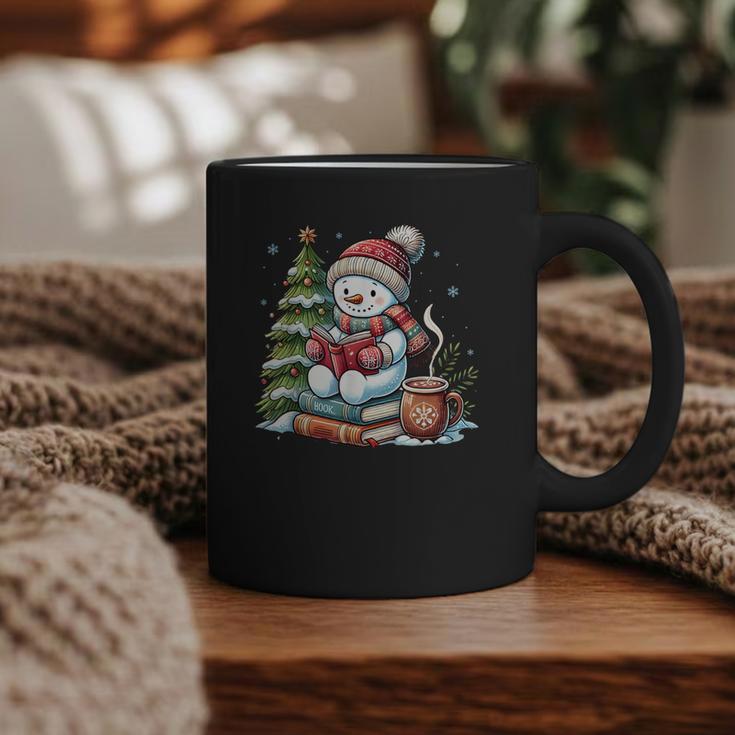 Snowman Reading Book Lovers Christmas Librarian Bookworm Graphic Print Coffee Mug