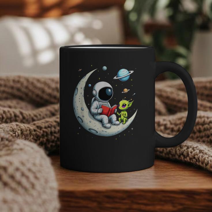 UFO Alien Astronaut Reading Book In Space Graphic Print Coffee Mug