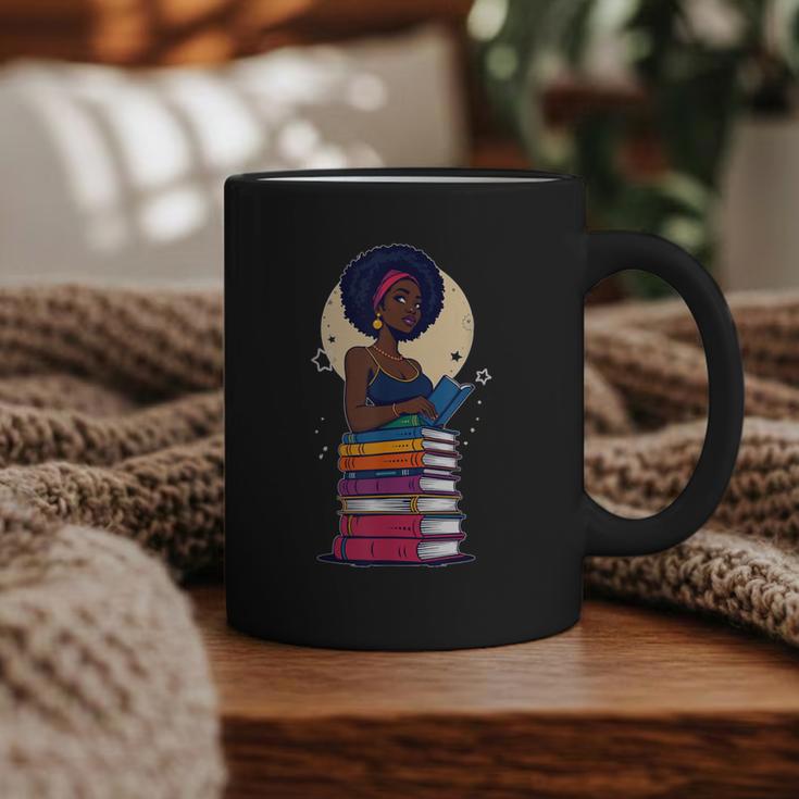 Woman And Books Stack Afro Girl Reading Lover Graphic Print Coffee Mug