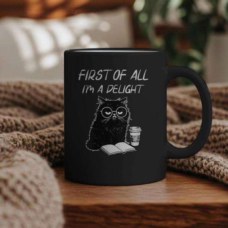 Women's First Of All I’m A Delight Cute Cat Books Coffee Humor Graphic Print Coffee Mug