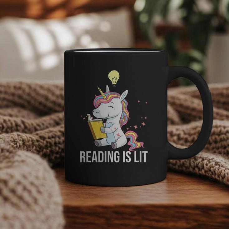 Women's Reading Is Lit Unicorn Library English Teacher Book Lover Graphic Print Coffee Mug