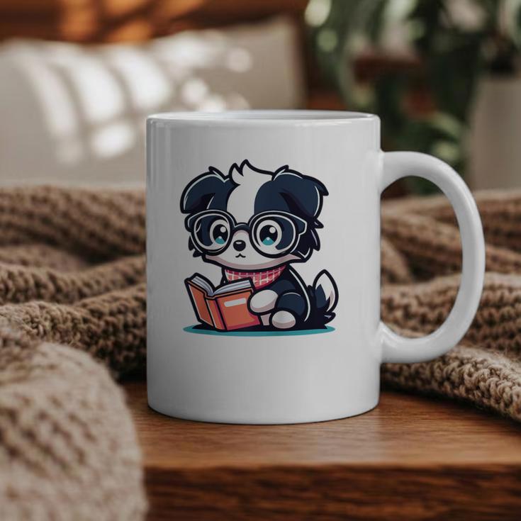 Adorable Book Lover Border Collie With Reading Glasses Cute Raglan Baseball Tee Graphic Print Coffee Mug
