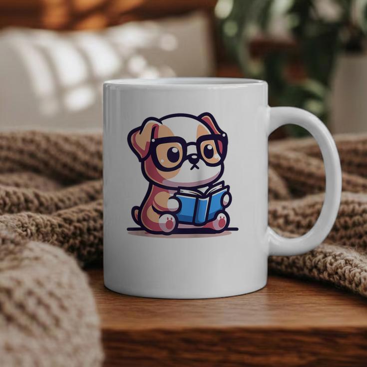 Adorable Book Lover Bulldog With Reading Glasses Cute Raglan Baseball Tee Graphic Print Coffee Mug