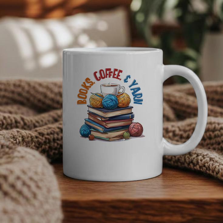 “Books Coffee & Yarn Enthusiast Cozy Reader Graphic Print Coffee Mug