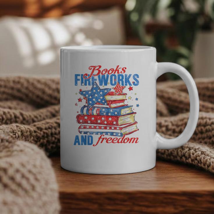 Books Fireworks And Freedom 4th Of July Book Lover Graphic Print Coffee Mug