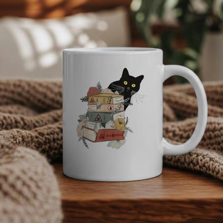 Cat And Books Flowers Reading Club Cat Lover Bookworm Graphic Print Coffee Mug