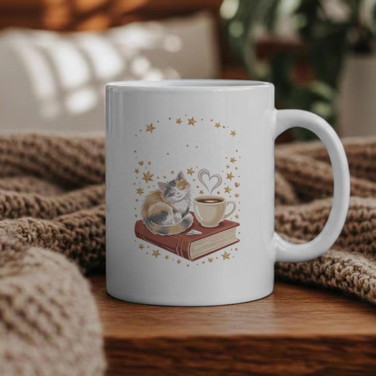 Coffee Cats & Books Cute Cat Book Lover Reading Graphic Print Coffee Mug
