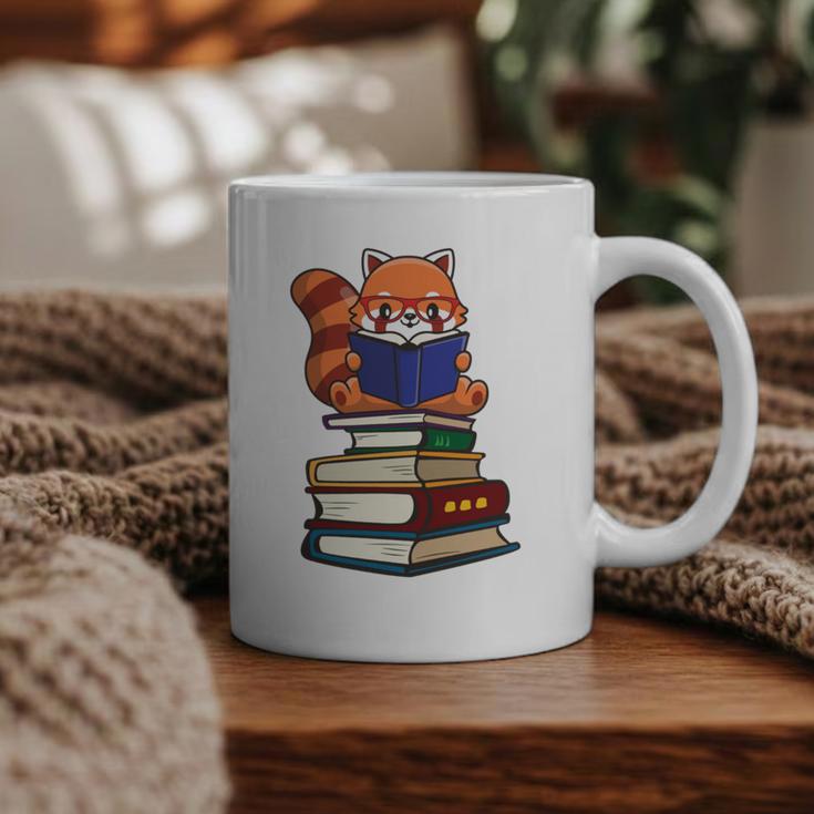 Cute Kawaii Kids Reading Books Glasses Red Panda Lover Graphic Print Coffee Mug