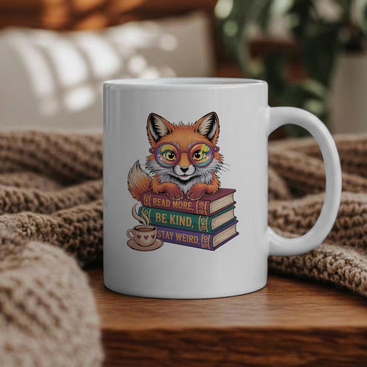 Cute Nerdy Fox Read Books Be Kind Stay Weird Book Club Premium Tri-Blend Graphic Print Coffee Mug