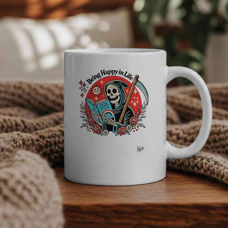Grim Reaper Reads a Book Graphic Print Coffee Mug