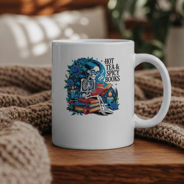 Hot Tea & Spicy Books Skeleton Reader Graphic Print Coffee Mug