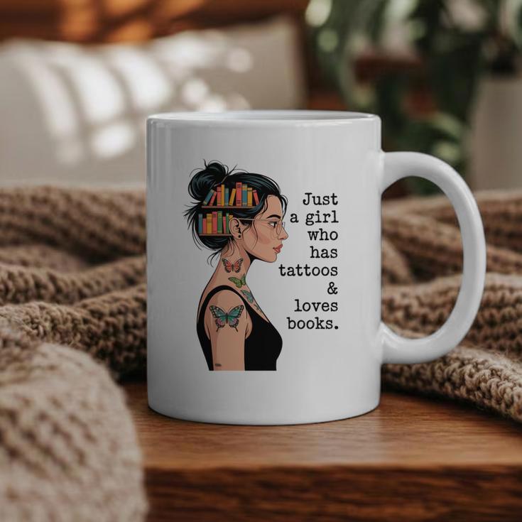 Just a Girl Who Has Tattoos And Love Books Tattooed Inked Graphic Print Coffee Mug