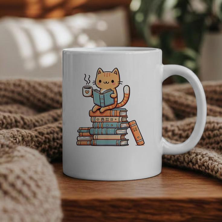 Kawaii Cat Coffee Books Teacher Men Women Girls Kids Graphic Print Coffee Mug