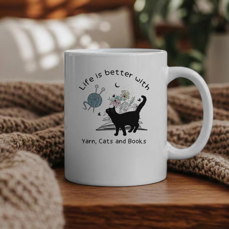 Life Is Better With Yarn Cats And Books Graphic Print Coffee Mug