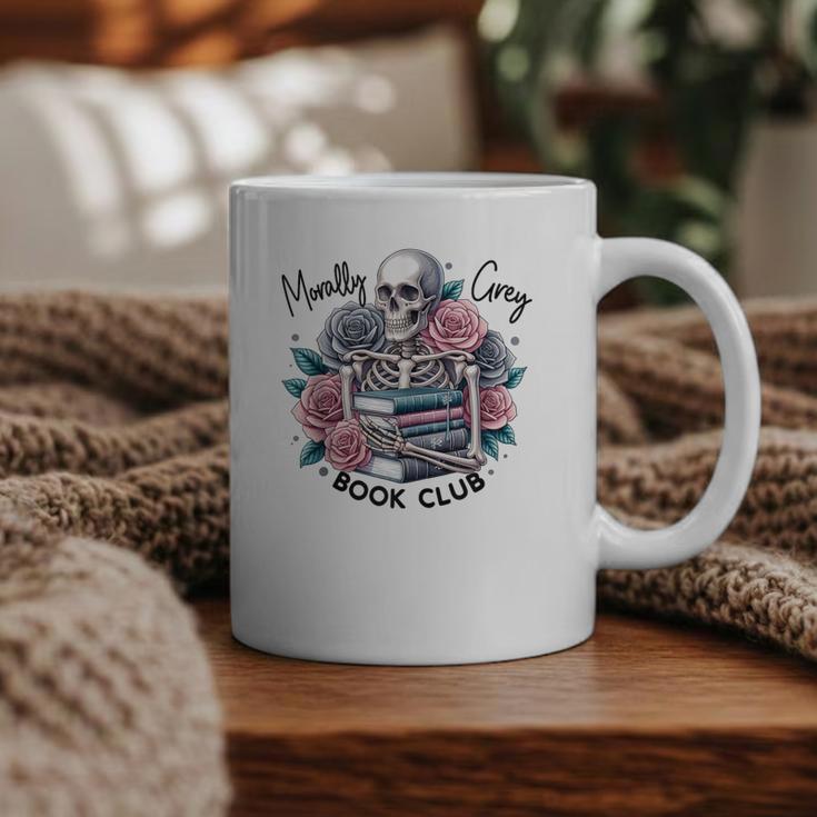 Morally Grey Skeleton Reading Smut Smutty Spicy Books Lover Graphic Print Coffee Mug