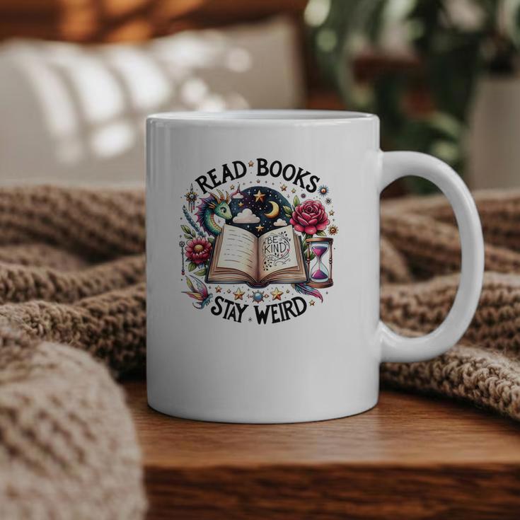 Read Books Be Kind Stay Weird Dragon Book Lover Graphic Print Coffee Mug