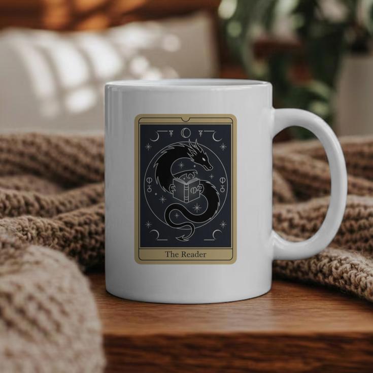 The Reader Tarot Card Mystic Dragon Book Magic Graphic Print Coffee Mug