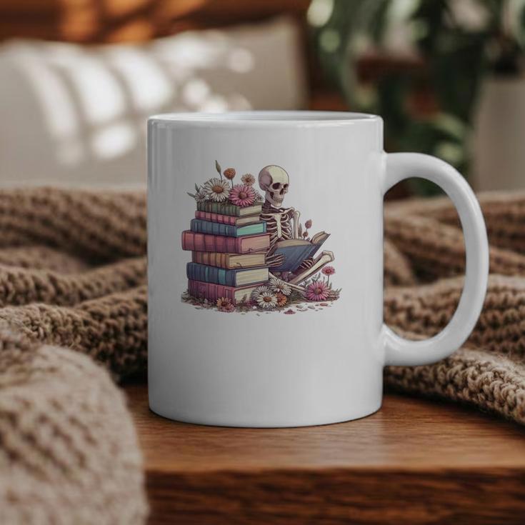 Reading A Book Per Day Keeps Reality Away Skeleton Books Graphic Print Coffee Mug