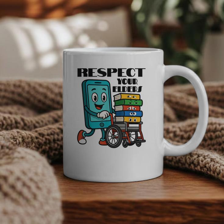 Respect Elders Cellphone Pushing Books In a Wheelchair Graphic Print Coffee Mug