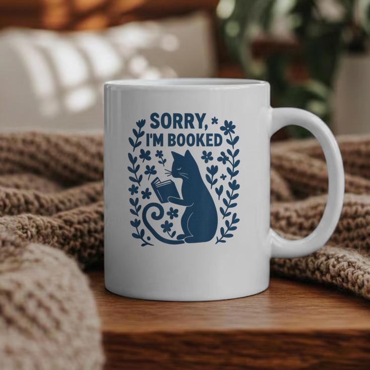 Sorry I'm Booked Cat Reading Book Boho Flowers Vintage Graphic Print Coffee Mug