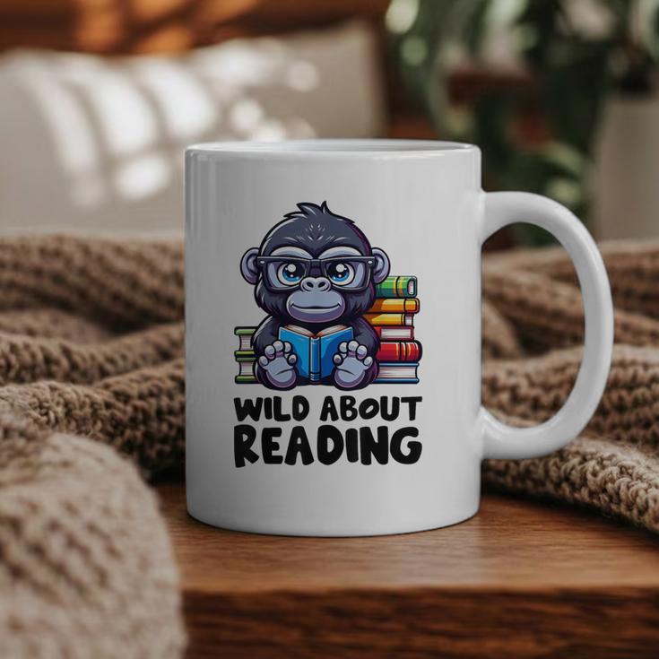 Wild About Reading Book Lover Gorilla Graphic Print Coffee Mug