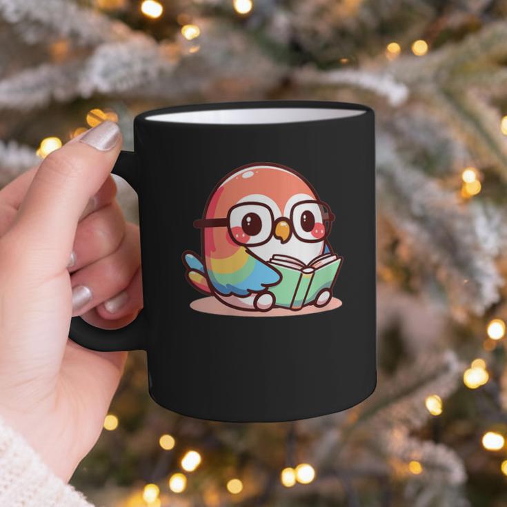 Adorable Book Lover Parrot With Reading Glasses Cute Graphic Print Coffee Mug