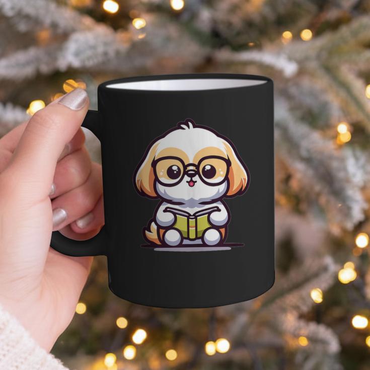 Adorable Book Lover Shih Tzu With Reading Glasses Cute Graphic Print Coffee Mug