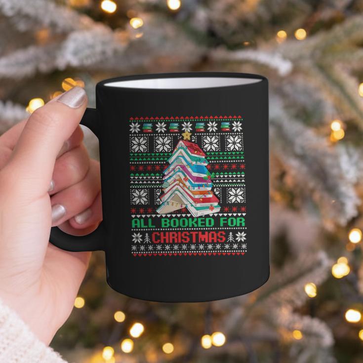 All Booked For Christmas Tree Book Ugly Christmas Sweatshirt Graphic Print Coffee Mug