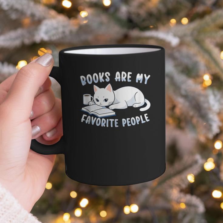 Books Are My Favorite People Cat With Coffee Mug Book Lovers Graphic Print Coffee Mug