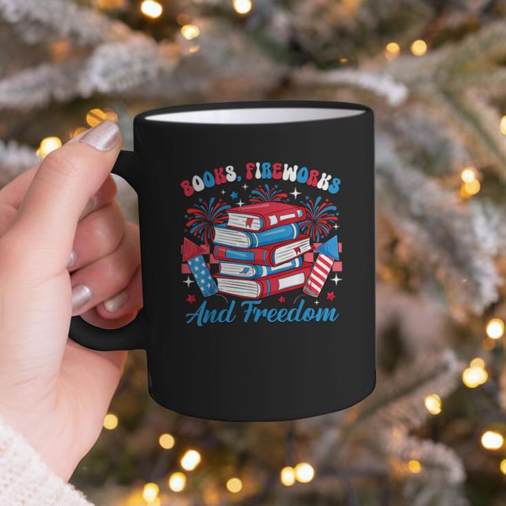 Books Fireworks And Freedom Independence Day Book Lover Graphic Print Coffee Mug