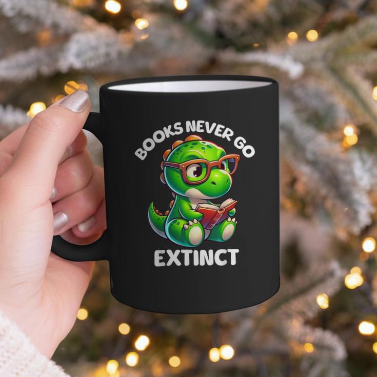 Books Never Go Extinct Reading Dinosaur Bookish Nerdy Graphic Print Coffee Mug