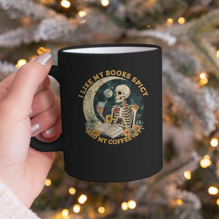 I Like My Books Spicy & My Coffee Icy Skeleton Read Book Graphic Print Coffee Mug