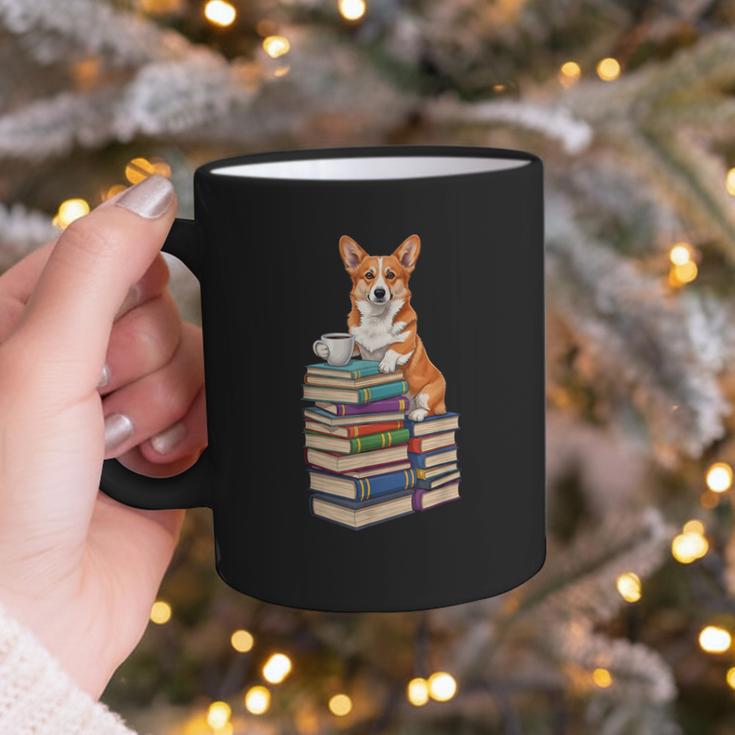 Bookworm Corgi Reading Books Drinking Coffee Dog Lover Graphic Print Coffee Mug