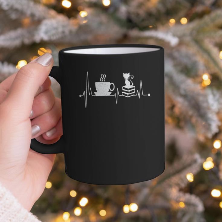 Cat Book Coffee Lover Heartbeat Cat Lover Book Lover Graphic Print Coffee Mug