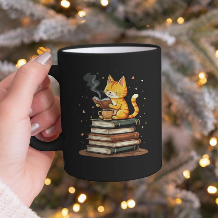 Cat Reading Books Graphic Print Coffee Mug Cat Reading Books Graphic Print Coffee Mug