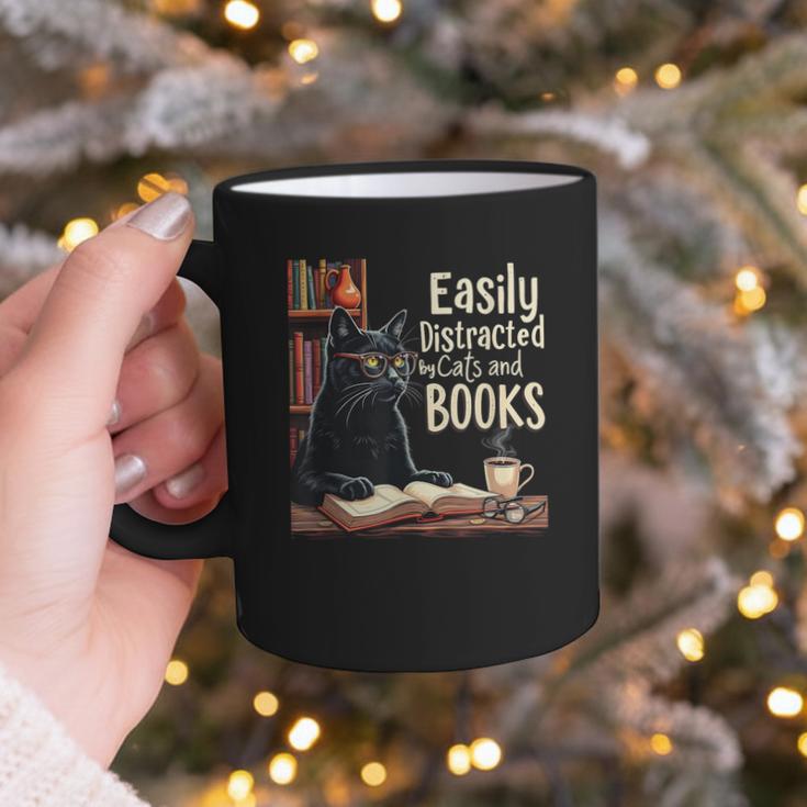 Cats And Books Book & Cat Lover Easily Distracted By Graphic Print Coffee Mug